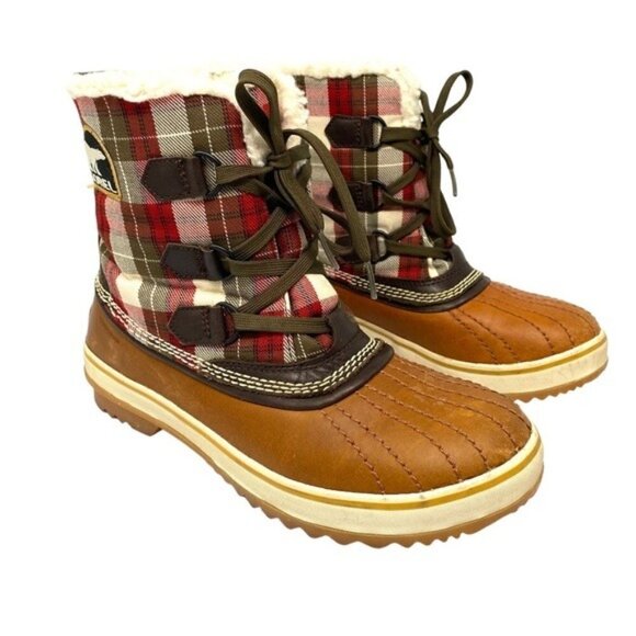 Sorel Tivoli Water Proof Snow Winter Boots Plaid SZ 8 - Picture 1 of 11